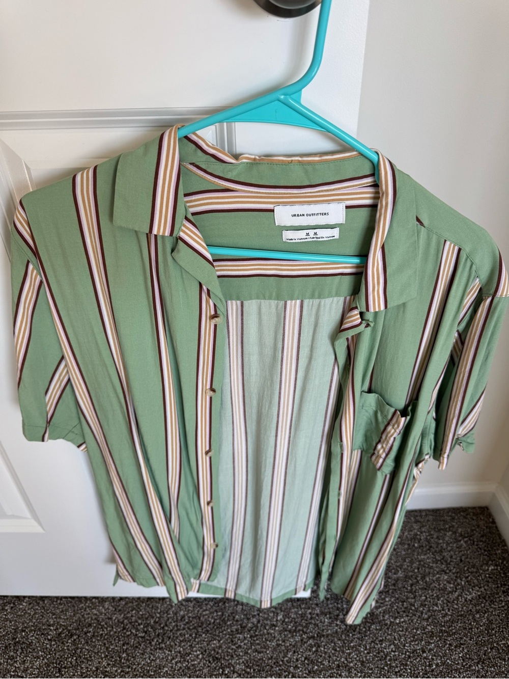Urban Outfitters Sage Green Striped Short Sleeve Shirt